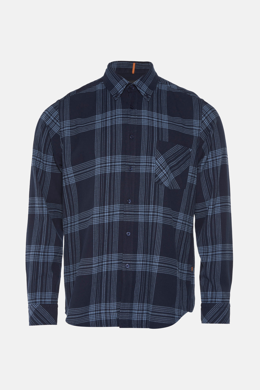 Blauw geruit overhemd met lange mouwen van BOSS ORANGE, met borstzak en knoopkraag.