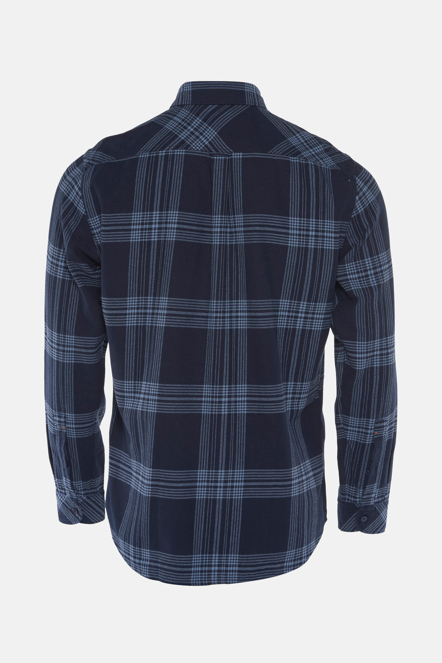 Blauw overhemd met lange mouwen van BOSS ORANGE, geruit op een marineblauwe achtergrond.