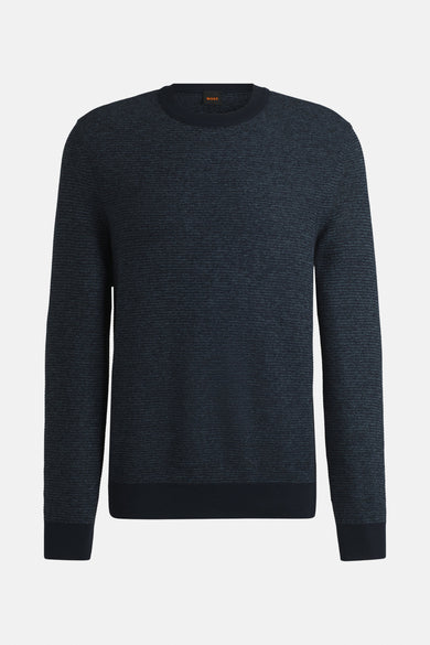 Ronde hals trui van BOSS ORANGE in het blauw met een subtiele mesh-textuur.