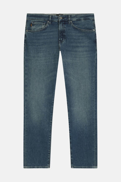 Jean droit bleu denim par BOSS ORANGE, avec poches classiques et coupe régulière.