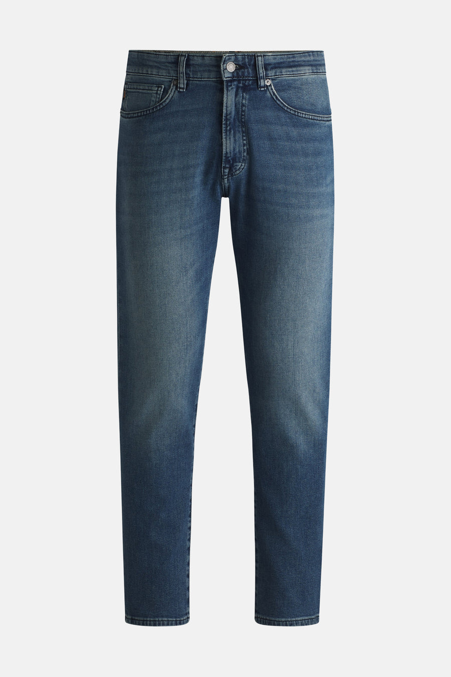Jean droit en denim bleu moyen de BOSS ORANGE, coupe classique et détails subtils.
