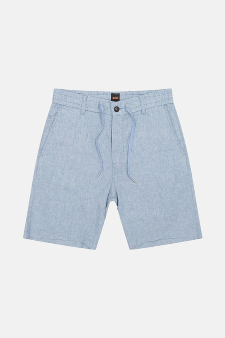 Korte blauwe linnen short van BOSS ORANGE met trekkoord.
