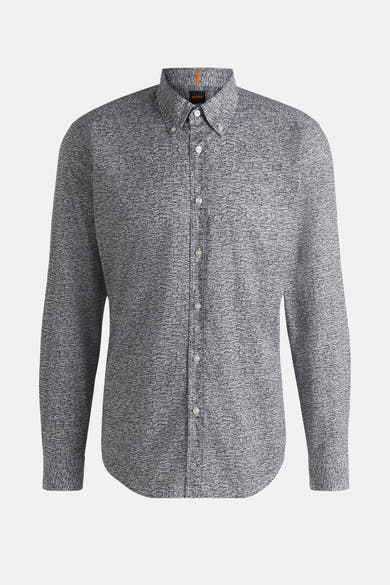 Blauwe BOSS ORANGE overhemd met lange mouwen, met modern geometrisch patroon.