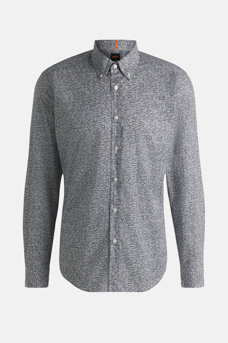 Blauwe BOSS ORANGE overhemd met lange mouwen, met modern geometrisch patroon.
