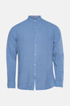 Blauwe BOSS ORANGE overhemd met lange mouwen, met een subtiele linnenstructuur en een knoopsluiting.