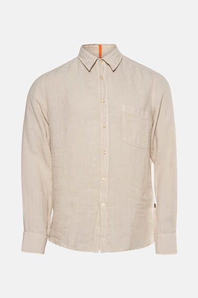Chemise beige à manches longues de BOSS ORANGE avec poche de poitrine et détails subtils.