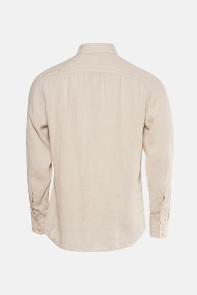 Chemise à manches longues beige de BOSS ORANGE, vue de dos, en lin texturé.