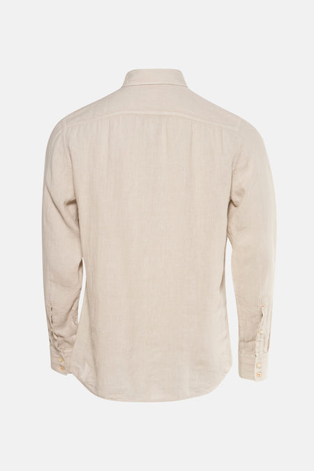 Chemise à manches longues beige de BOSS ORANGE, vue de dos, en lin texturé.