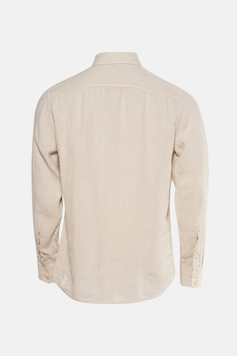 Chemise à manches longues beige de BOSS ORANGE, vue de dos, en lin texturé.