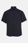 Chemise à manches courtes bleu foncé de BOSS ORANGE, avec patte de boutonnage et col classique.