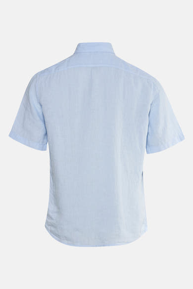 Chemise bleue à manches courtes de BOSS ORANGE, vue de dos, en lin texturé.
