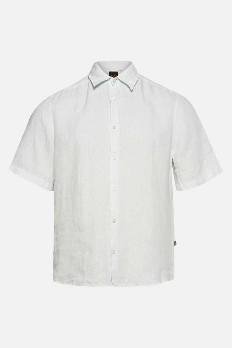 Chemise bleu clair à manches courtes de BOSS ORANGE, avec une patte de boutonnage sur le devant.