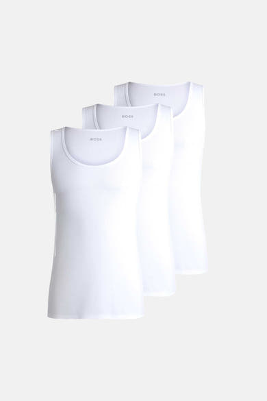 T-shirt blanc de BOSS ORANGE, un lot de trois débardeurs côtelés avec logo BOSS sur l'encolure.