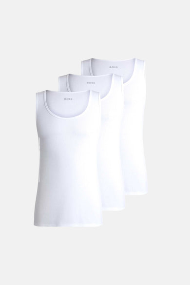 T-shirt blanc de BOSS ORANGE, un lot de trois débardeurs côtelés avec logo BOSS sur l'encolure.