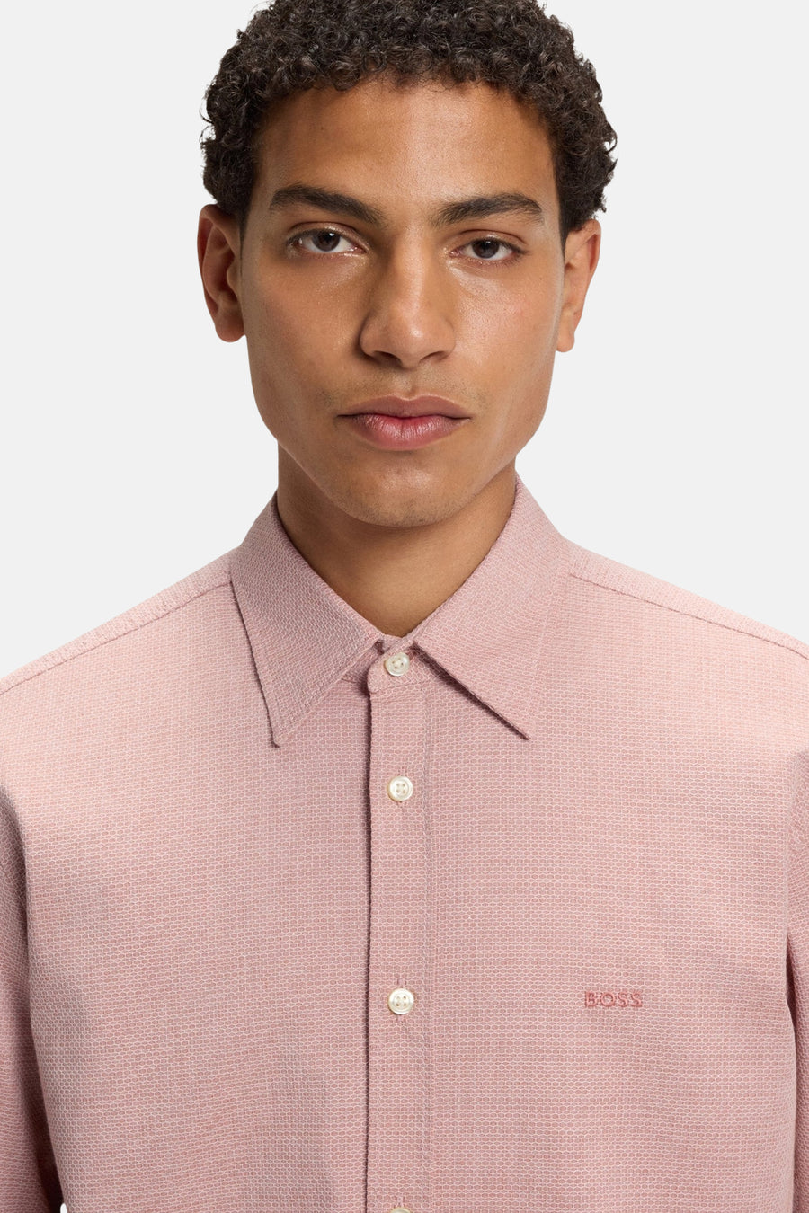 Chemise à manches longues orange par BOSS ORANGE avec une texture tissée et logo brodé.
