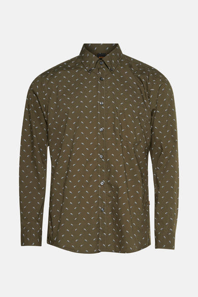 Chemise à manches longues verte de BOSS ORANGE, avec un motif de voitures blanches sur toute la surface.