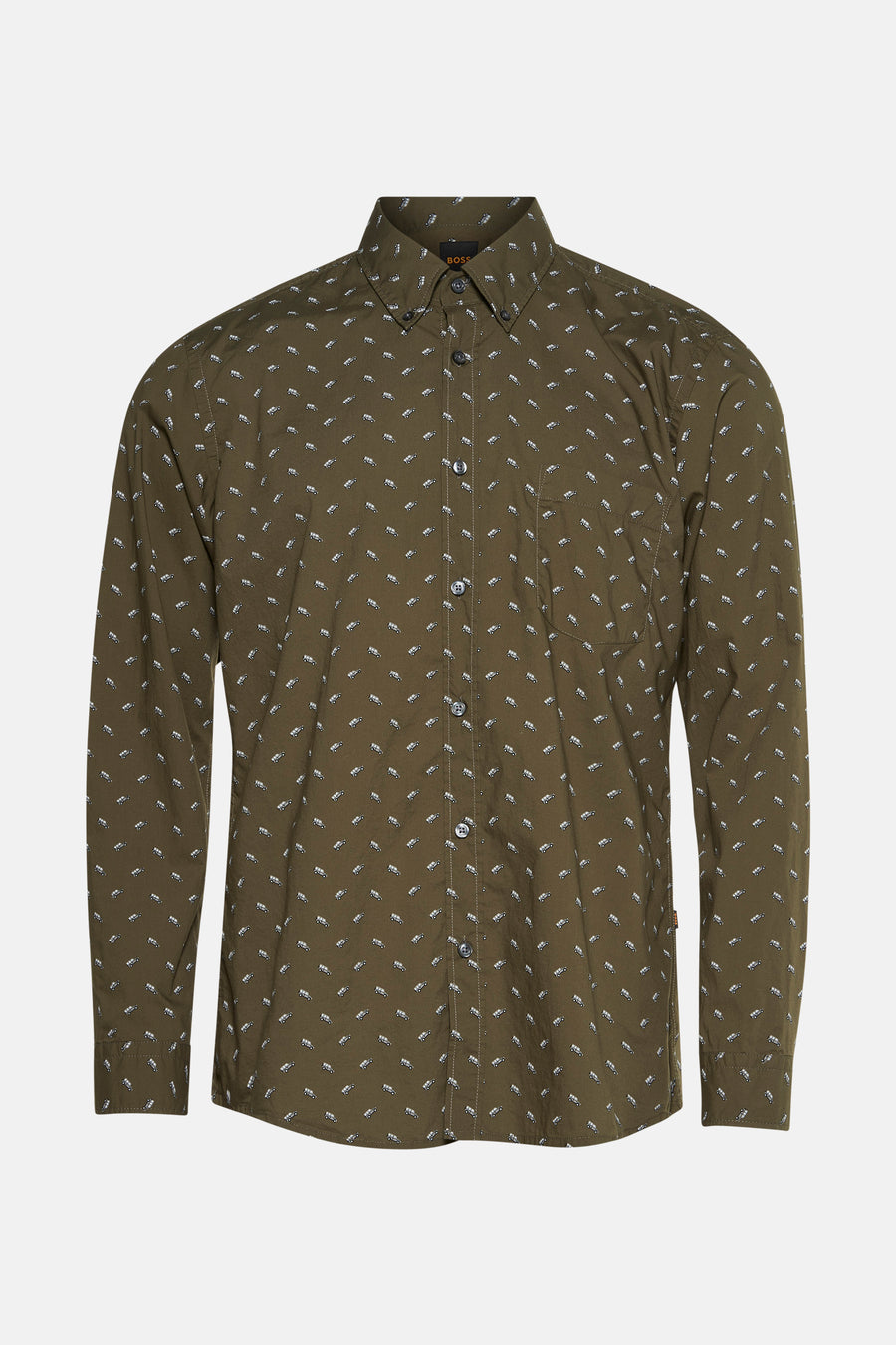Chemise à manches longues verte de BOSS ORANGE, avec un motif de voitures blanches sur toute la surface.