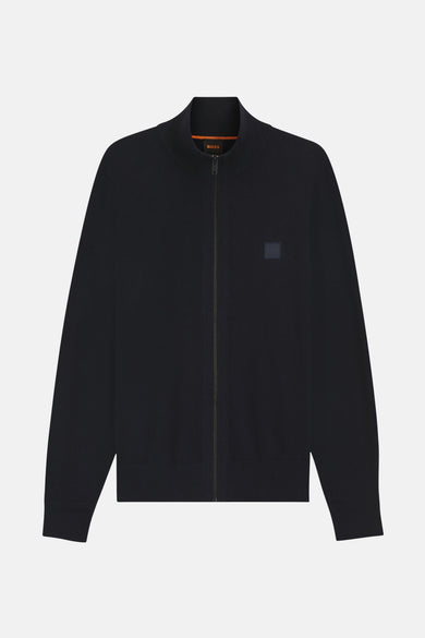 Gilet bleu marine zippé de BOSS ORANGE, avec un logo discret sur la poitrine.
