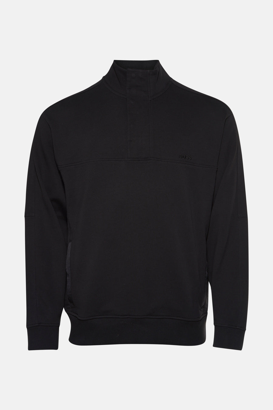 Sweat col montant noir de BOSS ORANGE, avec un col montant boutonné et une poche latérale invisible.