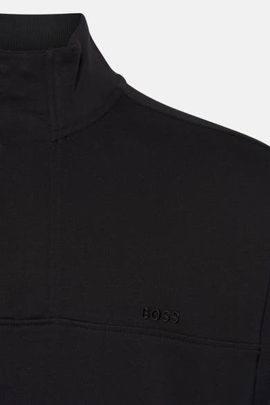 Sweat-shirt noir à col montant de BOSS, avec logo subtil et finitions côtelées.