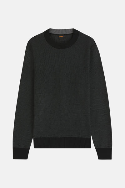 Pull à col rond noir de BOSS ORANGE, à motif texturé sur toute la surface.
