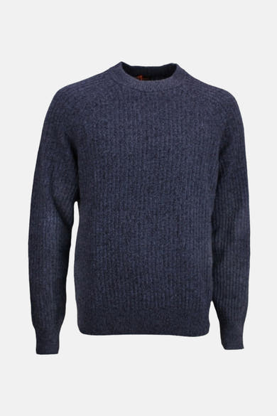 Ronde hals trui van BOSS ORANGE in blauw, van getextureerd ribgebreid materiaal.