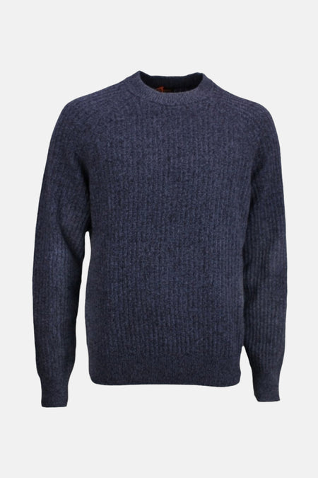 Ronde hals trui van BOSS ORANGE in blauw, van getextureerd ribgebreid materiaal.