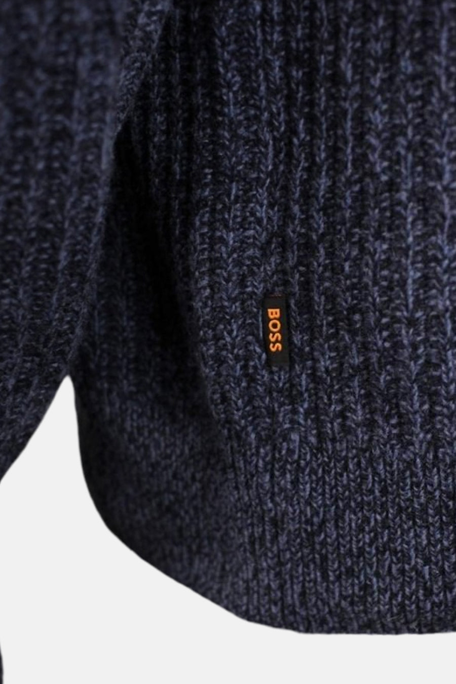 Ronde hals trui van BOSS ORANGE in blauw, met textuur gebreid en zichtbaar logo label.