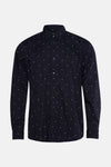 Blauwe BOSS ORANGE overhemd met lange mouwen en wit ruitpatroon.