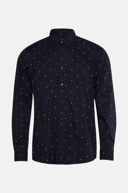 Blauwe BOSS ORANGE overhemd met lange mouwen en wit ruitpatroon.