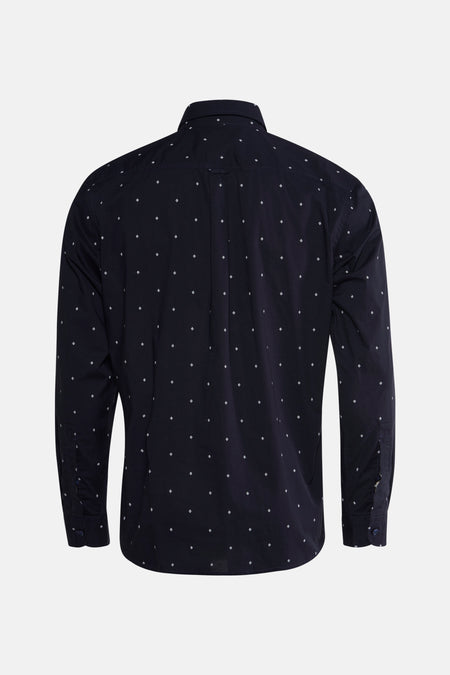 Blauwe BOSS ORANGE blouse met lange mouwen, met subtiel ruitpatroon, achterzijde.