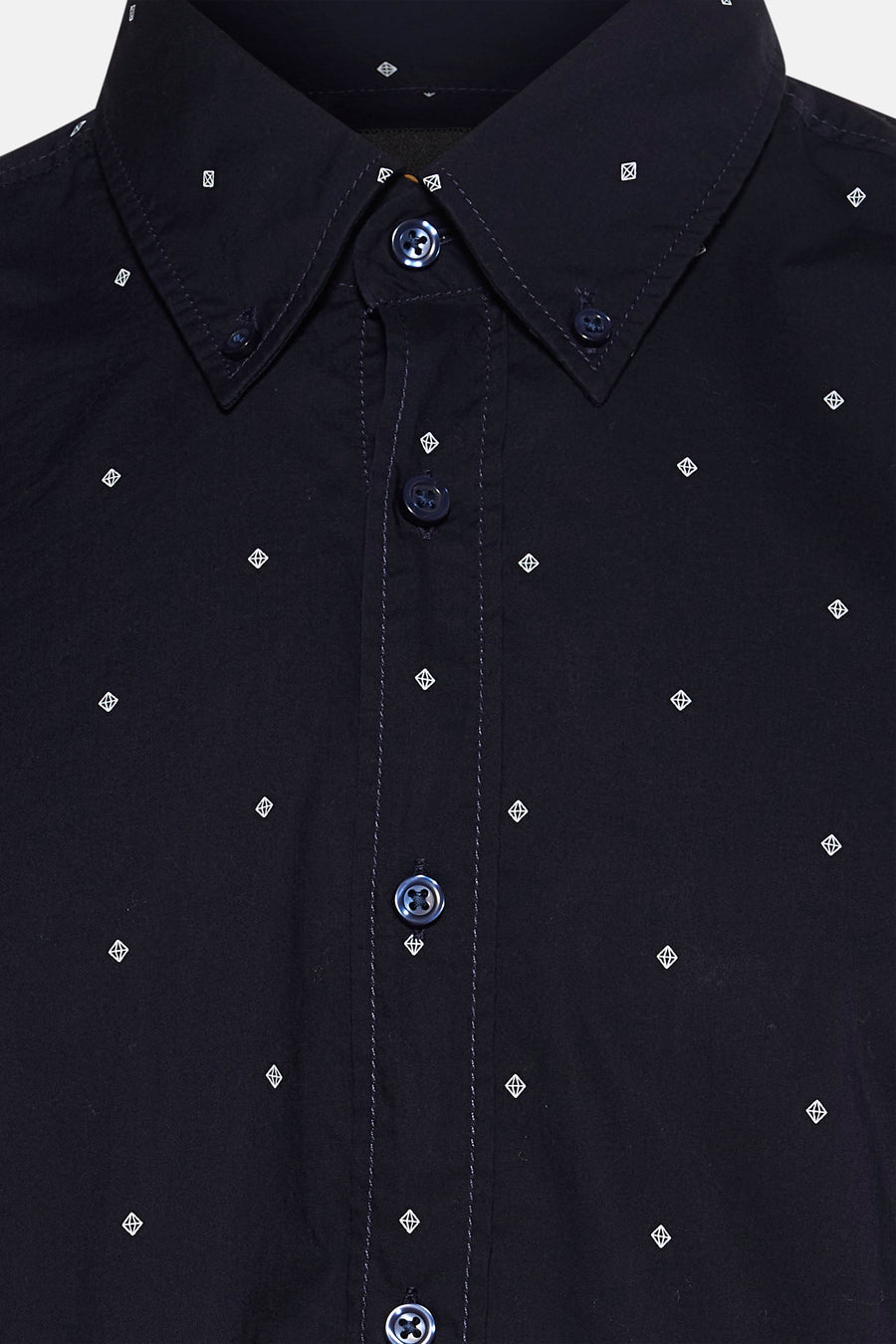 Blauw overhemd met lange mouwen van BOSS ORANGE, met wit geometrisch patroon en knoopsluiting.