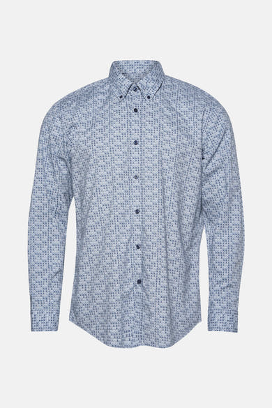 Blauwe overhemd met lange mouwen van BOSS ORANGE met ruitpatroon en knoopsluiting.