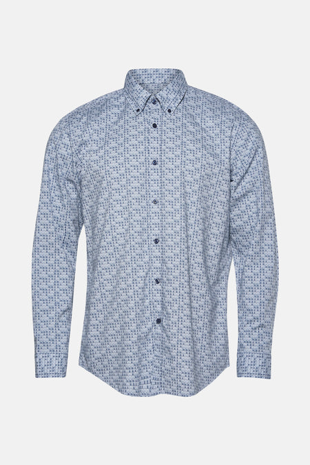 Blauwe overhemd met lange mouwen van BOSS ORANGE met ruitpatroon en knoopsluiting.