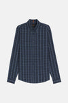 Blauw geruit overhemd met lange mouwen van BOSS ORANGE, met zichtbare knopen en borstzak.