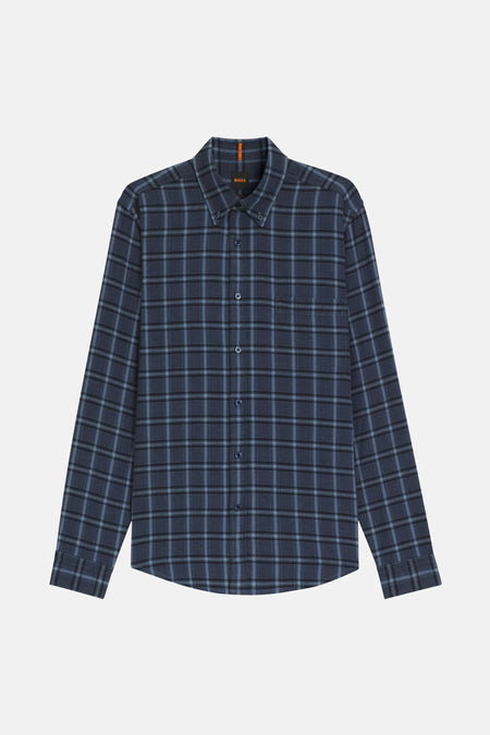 Blauw geruit overhemd met lange mouwen van BOSS ORANGE, met zichtbare knopen en borstzak.