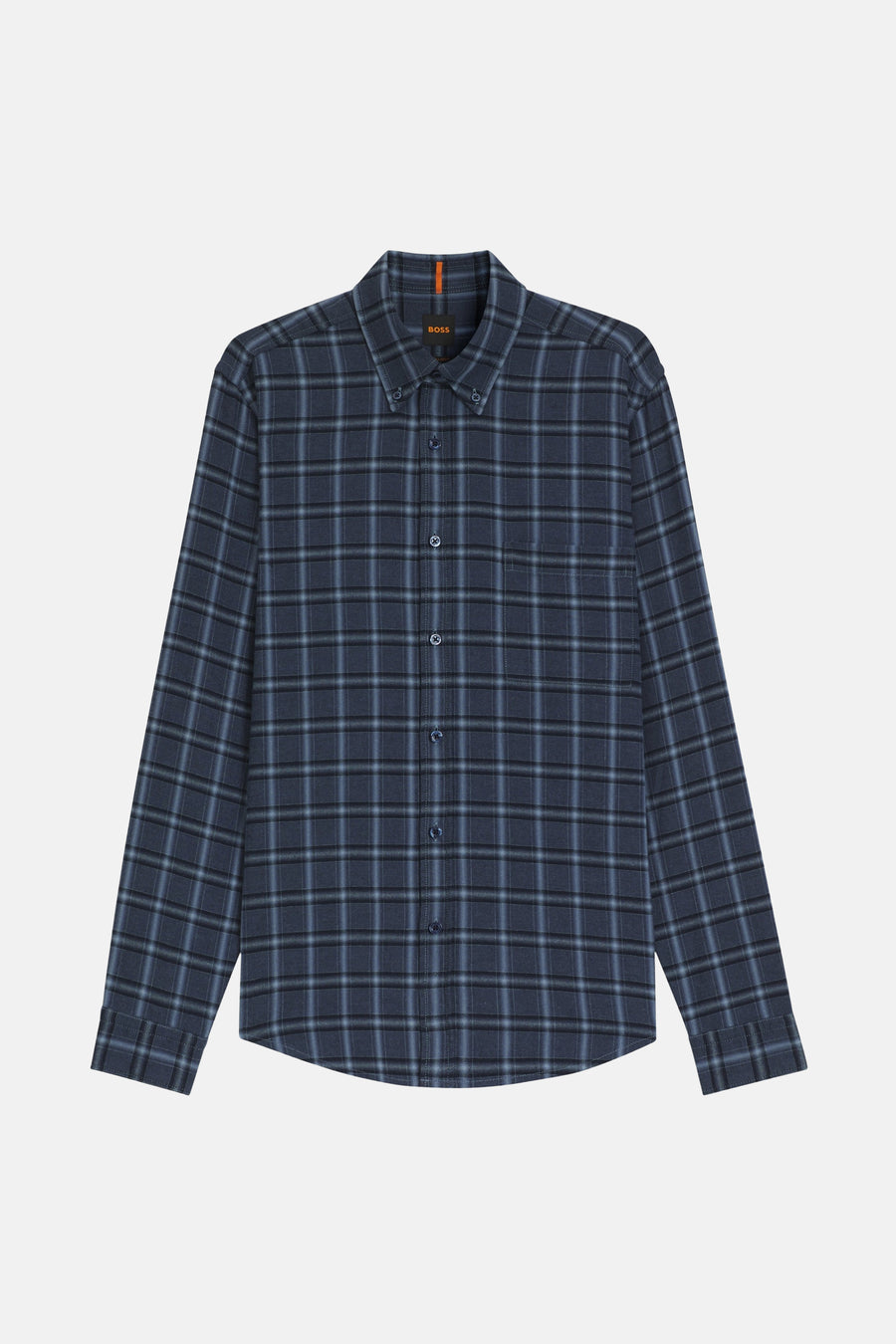 Blauw geruit overhemd met lange mouwen van BOSS ORANGE, met zichtbare knopen en borstzak.