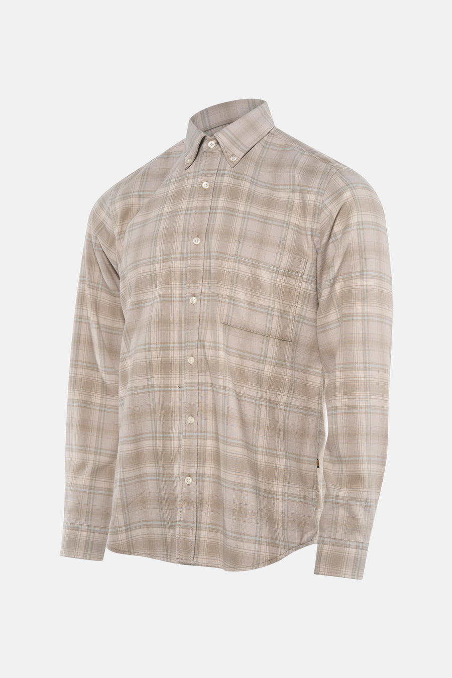 Chemise à manches longues grise à carreaux par BOSS ORANGE, avec poche poitrine apparente.