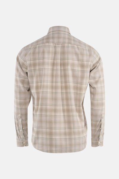 Chemise à manches longues grise de BOSS ORANGE, motif à carreaux sur l'ensemble, vue de dos.
