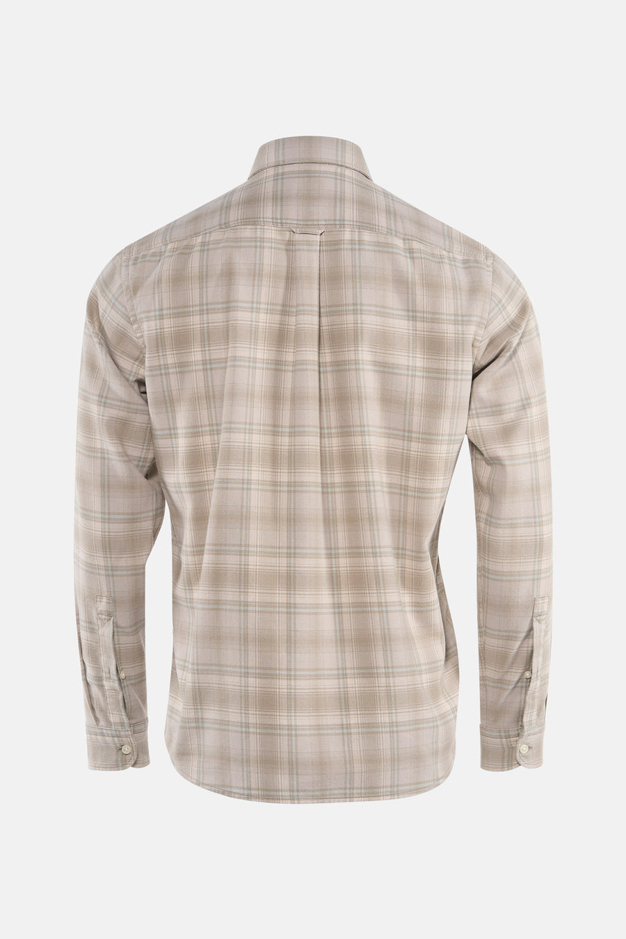 Chemise à manches longues grise de BOSS ORANGE, motif à carreaux sur l'ensemble, vue de dos.
