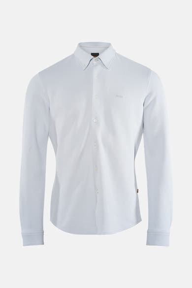Chemise grise à manches longues de BOSS ORANGE, avec une patte de boutonnage et une texture subtile.