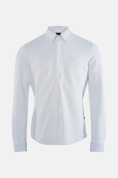 Chemise grise à manches longues de BOSS ORANGE, avec une patte de boutonnage et une texture subtile.