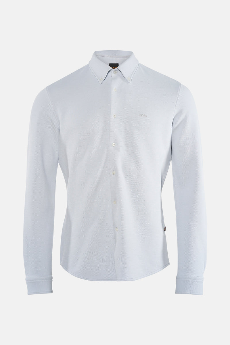 Chemise grise à manches longues de BOSS ORANGE, avec une patte de boutonnage et une texture subtile.