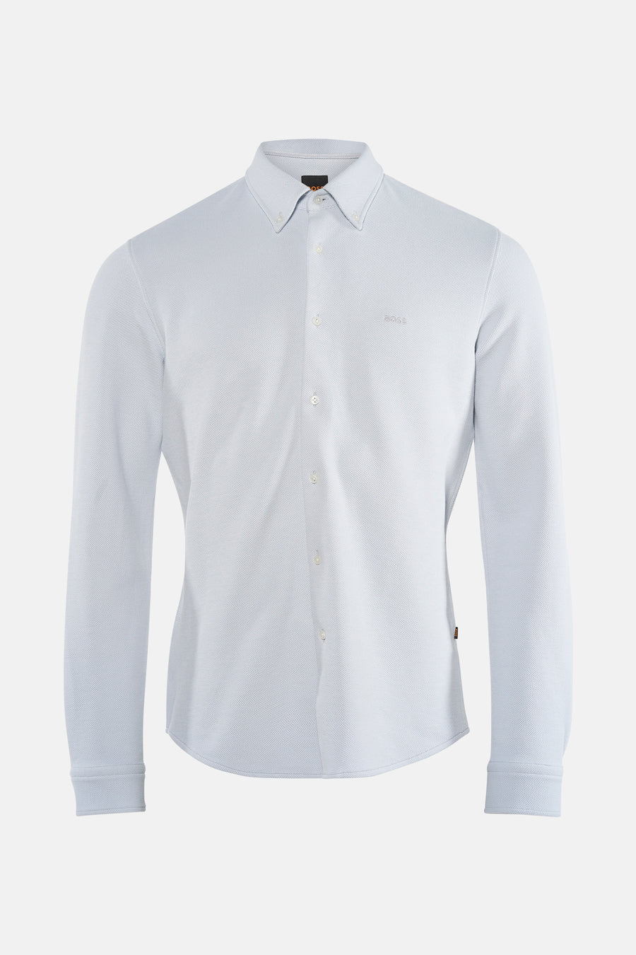 Chemise grise à manches longues de BOSS ORANGE, avec une patte de boutonnage et une texture subtile.