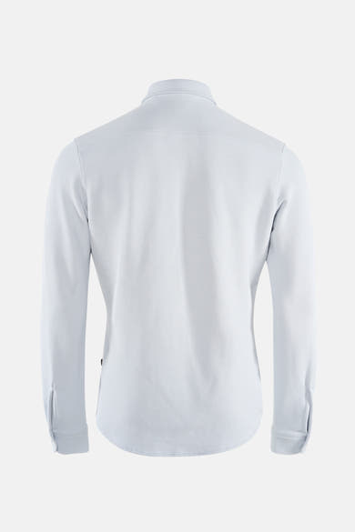Chemise à manches longues grise de BOSS ORANGE, vue de dos, avec une texture gaufrée discrète.
