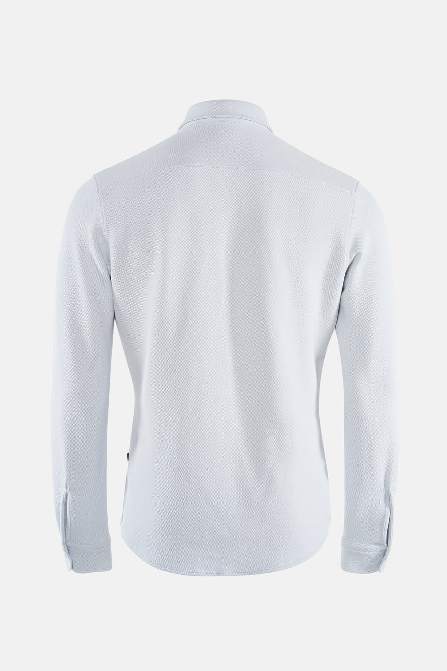 Chemise à manches longues grise de BOSS ORANGE, vue de dos, avec une texture gaufrée discrète.

