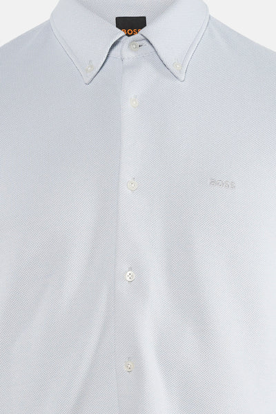 Chemise à manches longues grise par BOSS ORANGE, avec col boutonné et texture piquée discrète.