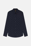Chemise bleu marine à manches longues de BOSS ORANGE, avec un motif triangulaire blanc subtil.
