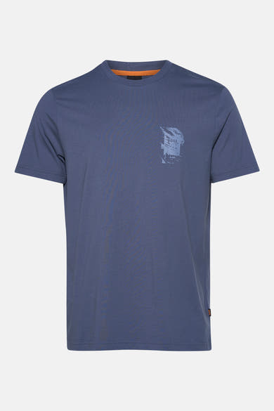 Korte mouwen T-shirt blauw van BOSS ORANGE met een abstracte grafische print.
