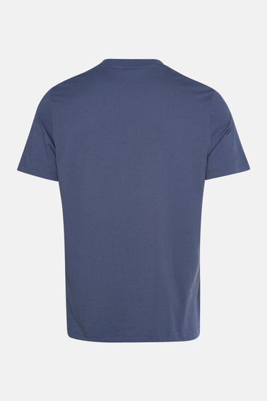 T-shirt bleu à manches courtes de BOSS ORANGE, présenté de dos sur fond blanc.
